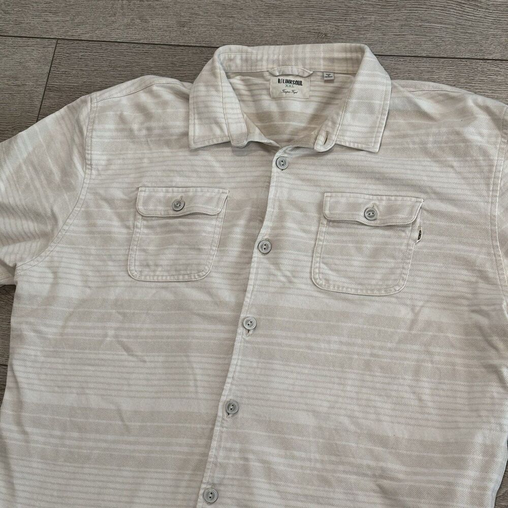 Linksoul Shirt Jacket Mens XXL Beige Stripe Shacket Long Sleeve Button‎ Down